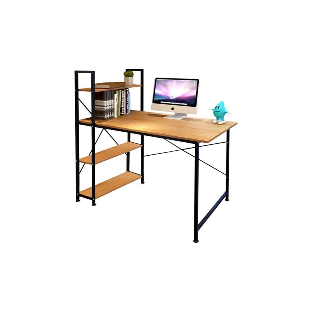 Escritorio  con Estantes - Melamina Avena Oscuro y Negro - 120x64x120 cm - Mesa de Trabajo Multifuncional para Oficina y Hogar