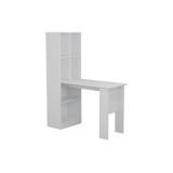Mesa de Oficina con Librería-Escritorio en Melamina Color Blanco, 120x50x150cm - Diseño Versátil y Funcional