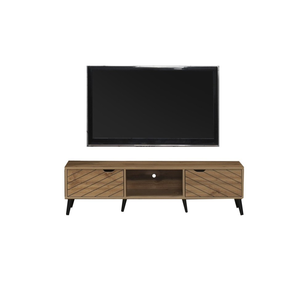 Mueble TV Roble Oscuro con 2 Puertas y Estante - Melamina 150x40x41.6 cm - Moderno y Funcional.