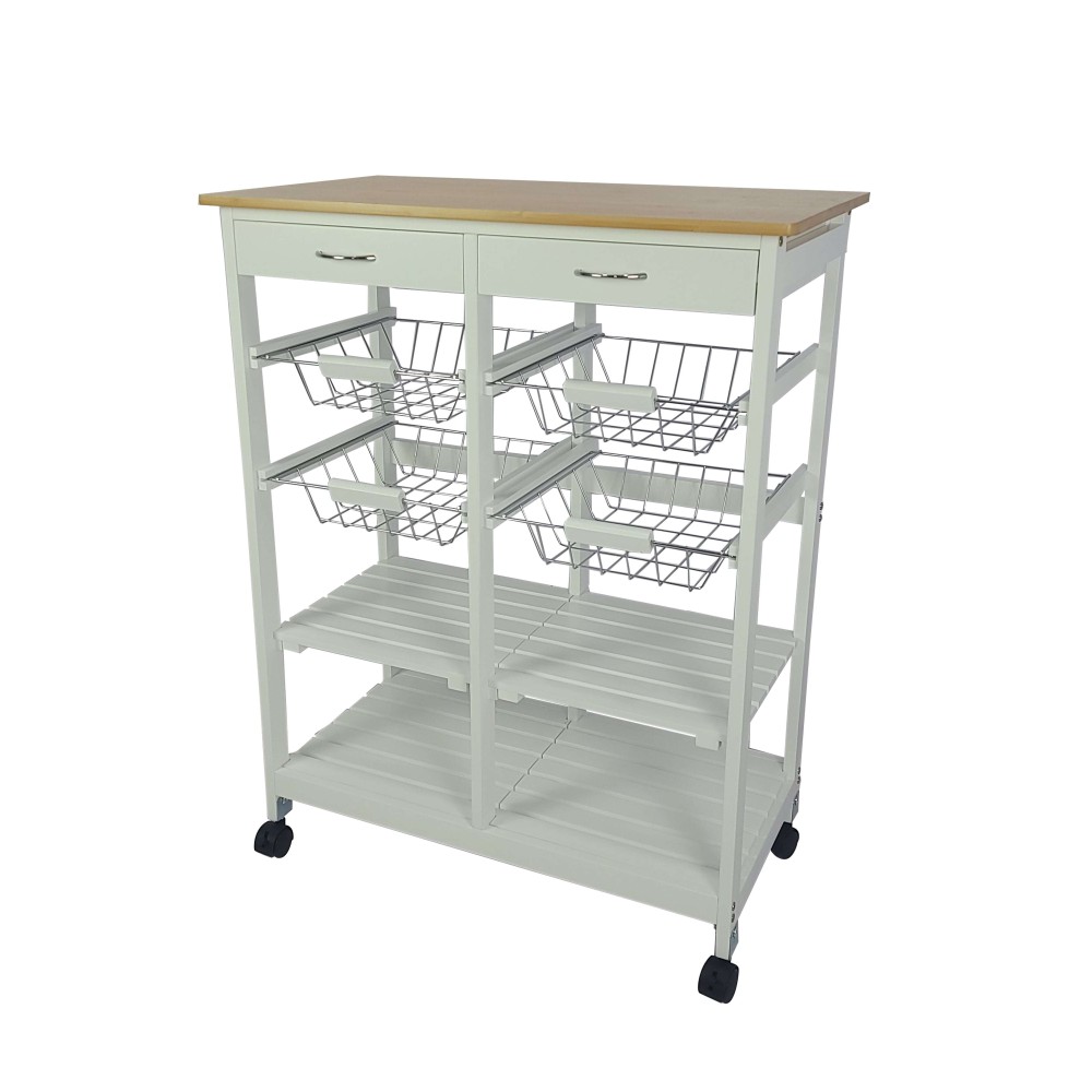 Verdulero Frutero Doble con Tapa de Bambú Color Miel