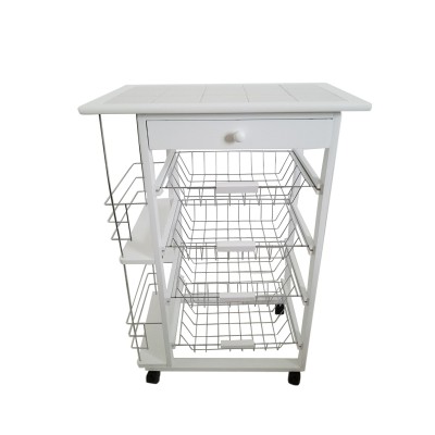 Carro Verdulero de Cocina con Botellero Lateral Blanco Oporto 57x37x82
