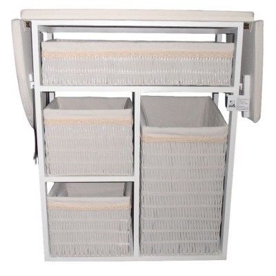 Mueble de plancha Lisboa color blanco con 4 cajones de almacenamiento y ruedas