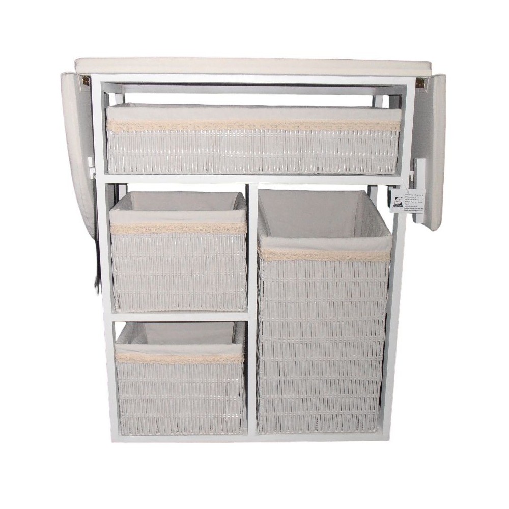 Mueble de plancha Lisboa color blanco con 4 cajones de almacenamiento y ruedas