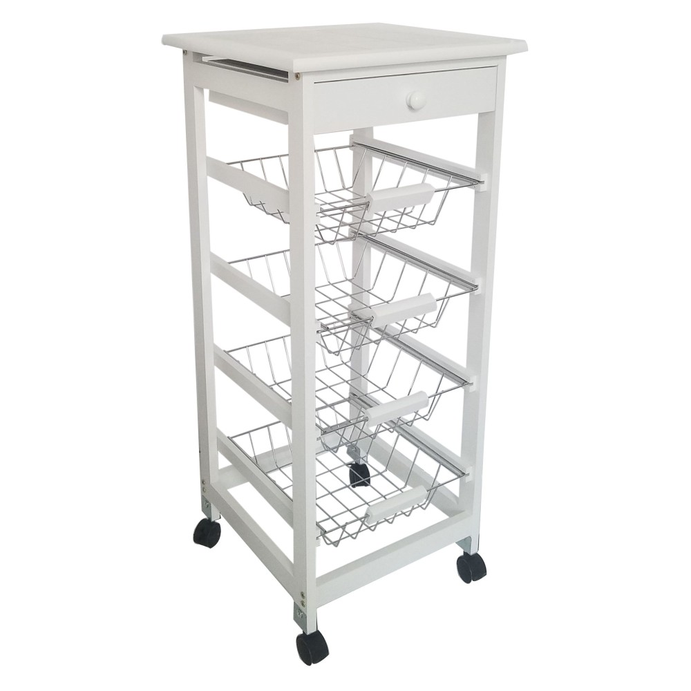 Verdulero Frutero de Cocina 4 Cestas y Cajón 37x37x85 Blanco