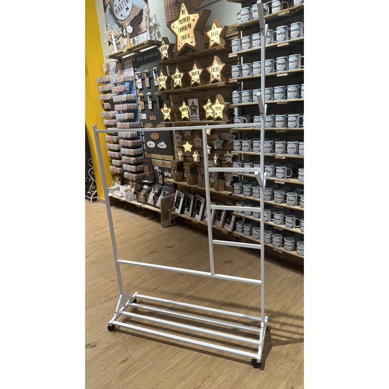 Perchero colgador multiusos con ruedas,  portatil, madera maciza color blanco