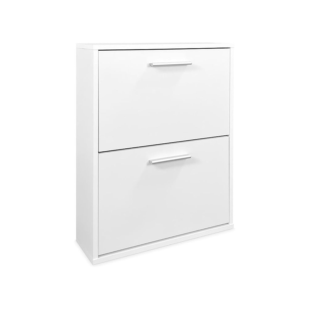 Zapatero con 2 Puertas, Mueble para Zapatos Estrecho en Color Blanco, Medidas: 73 cm (Alto) x 54 cm (Ancho) x 18 cm (Fondo)
