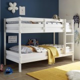 Litera Juvenil Convertible en Dos Camas Individuales, Madera Maciza de Pino, Escalera Reversible, Color Blanco, 97x207x140 cm