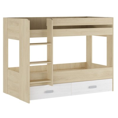 Litera con Cajonera en Blanco y Natural - 95.6 cm (Largo) x 195.4 cm (Ancho) x 146.6 cm (Alto)