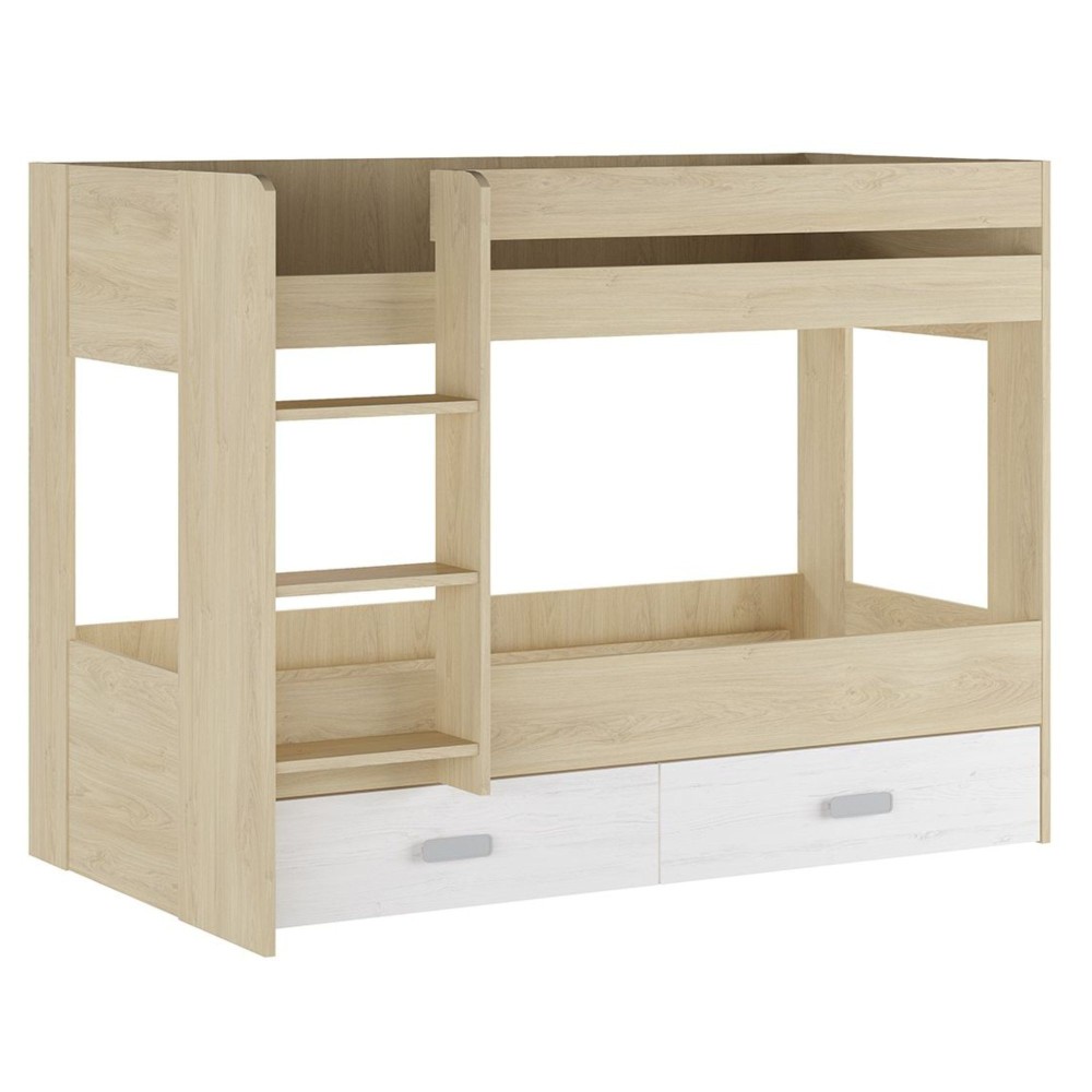 Litera con Cajonera en Blanco y Natural - 95.6 cm (Largo) x 195.4 cm (Ancho) x 146.6 cm (Alto)