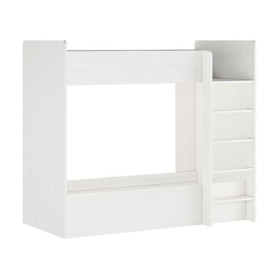 Litera Doble con Escalera - Blanco Veteado y Pino, 198.4 cm (Largo) x 98 cm (Ancho) x 72 cm (Alto)