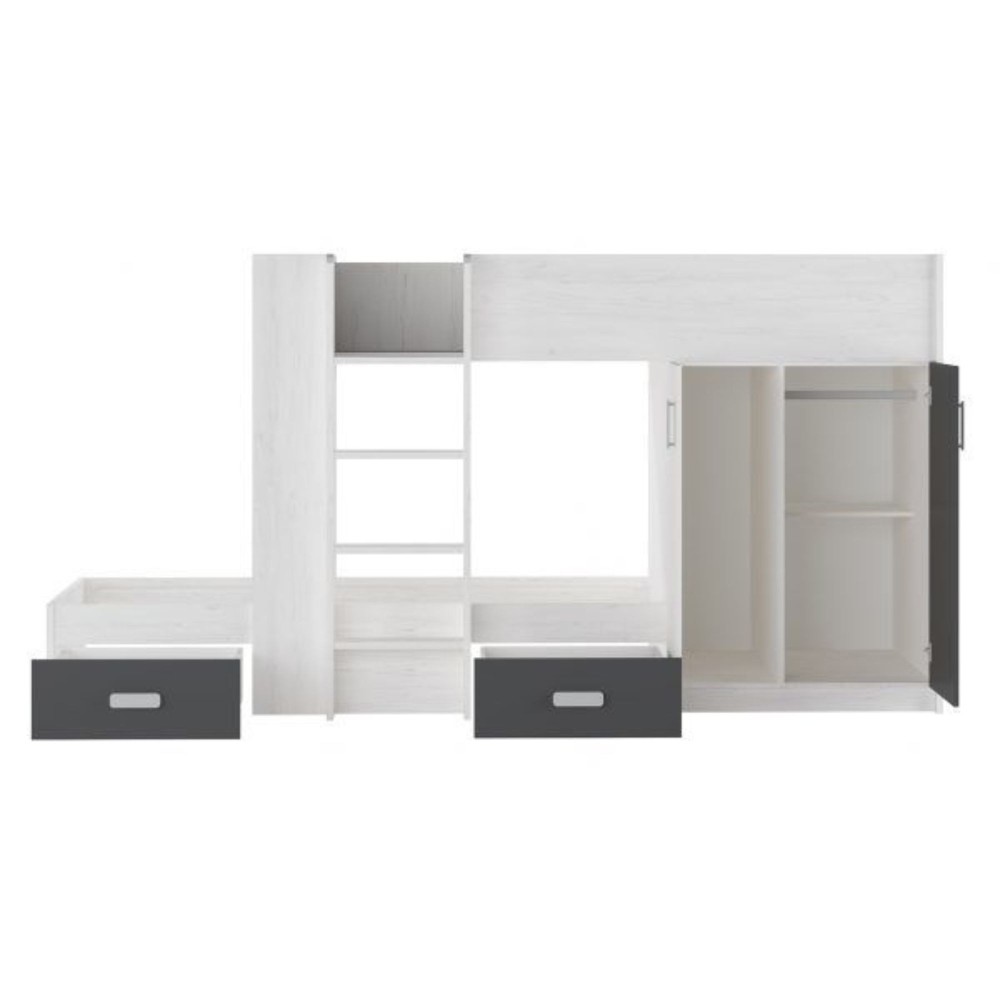 Litera - Cama Tren en Blanco Veteado y Grafito - 99.6 cm x 278.5 cm x 150.6 cm