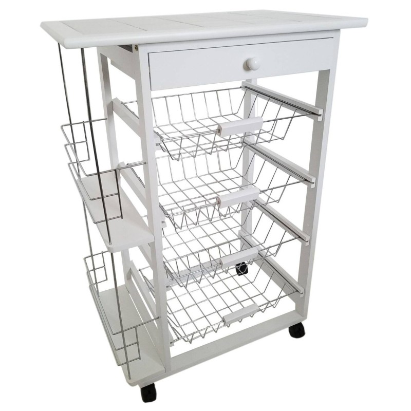 Carro Verdulero de Cocina con Botellero Lateral Blanco Oporto 57x37x82