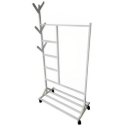 Perchero colgador multiusos con ruedas,  portatil, madera maciza color blanco