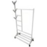 Perchero colgador multiusos con ruedas,  portatil, madera maciza color blanco