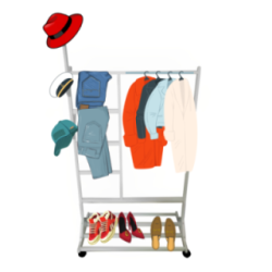 Perchero colgador multiusos con ruedas,  portatil, madera maciza color blanco