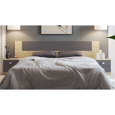 Cabezal + Dos Mesitas de Noche, Acabado en Cambrian y Grafito, Medidas: 247 cm (An) x 54 cm (Al) x 33 cm (Fon) - Meyvaser