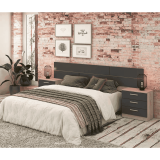 Pack Cabecero y 2 Mesitas de Noche, Acabado en Cambria y Grafito, Medidas: 220 cm (An) x 50 cm (Al) x 35 cm (Fo