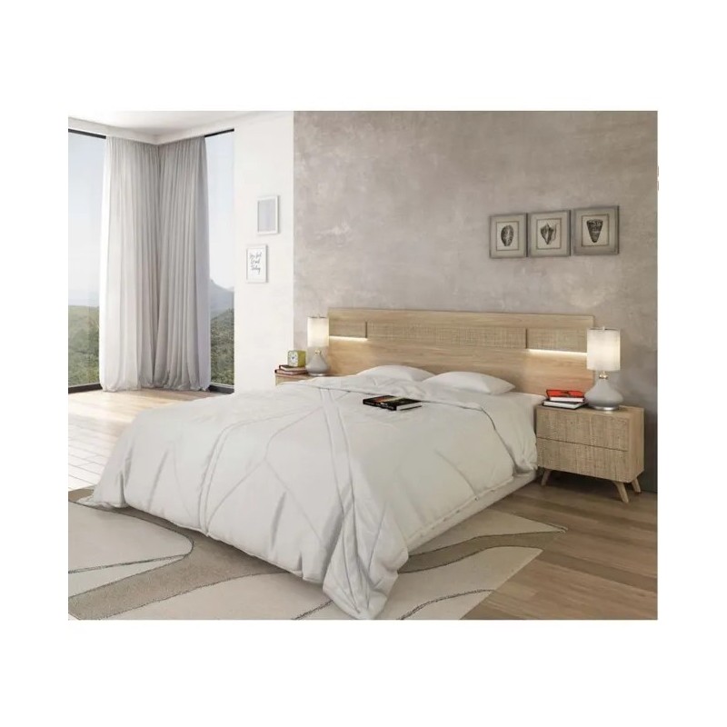 Conjunto Cabecero y 2 Mesitas – Color Puccini-Textil | Estilo Moderno