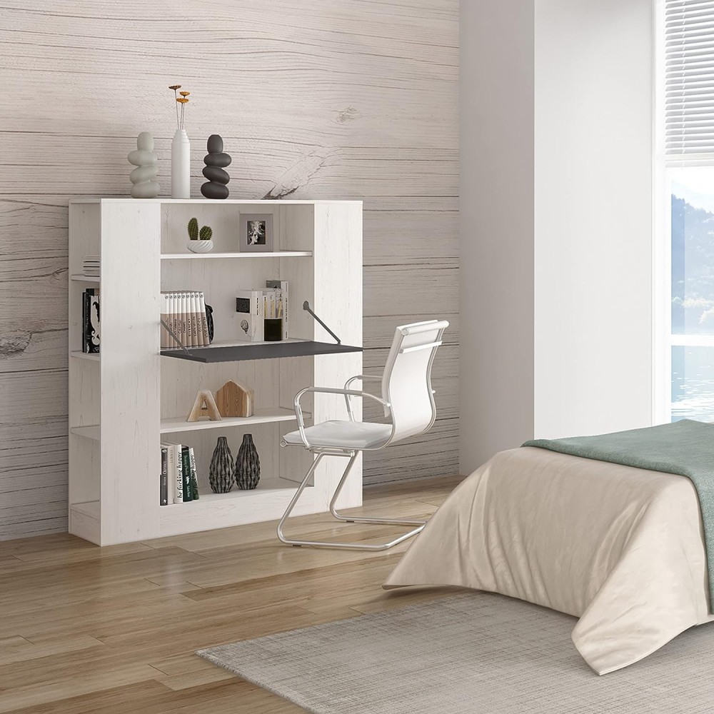 Estantería con Escritorio, Acabado en Blanco y Grafito, Medidas: 119,6 cm (Largo) x 139,6 cm (Alto) x 34,5 Cm