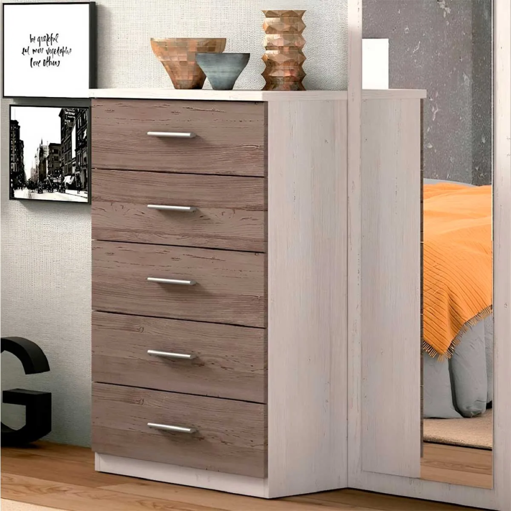 Cómoda con 5 Cajones, Sinfonier, Color Andersen Gris, Medidas: 60 cm (An) x 103 cm (Al) x 40 cm (Fo)