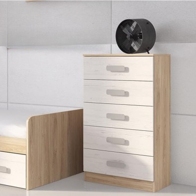Sinfonier 5 Cajones, Cómoda, Acabado en Blanco y Nordico, Medidas: 60 cm (An) x 108,5 cm (Al) x 38 cm de (Fon)