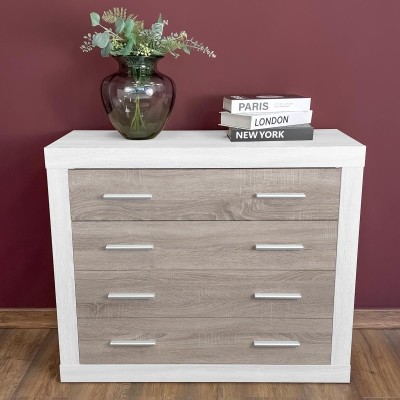 Meyvaser - Cómoda con 4 Cajones, Sinfonier,Colores Andersen y Pino Gris, Medidas: 60 cm (An) x 81.5 cm (Al) x 39.5 cm (Fon)