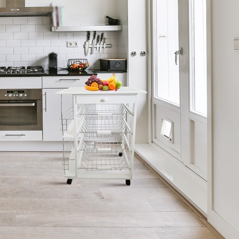 Carro Verdulero de Cocina con Botellero Lateral Blanco Oporto 57x37x82