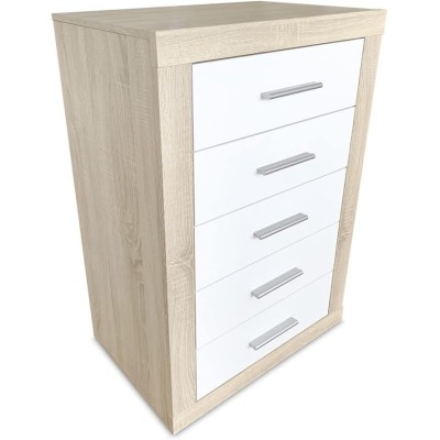 Sinfonier 5 Cajones, Cómoda, Acabado en Cambria y blanco/ 60 cm (Largo) x 106,5 cm (Alto) x 39,6 cm de (Fondo)