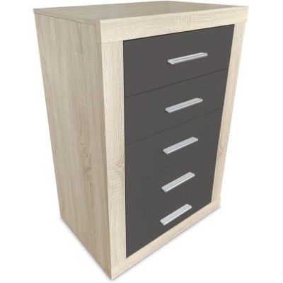 Sinfonier 5 Cajones, Cómoda, Acabado en Cambria y Grafito/ 60 cm (Largo) x 106,5 cm (Alto) x 39,6 cm de (Fondo)