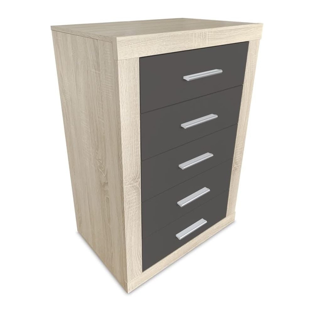 Sinfonier 5 Cajones, Cómoda, Acabado en Cambria y Grafito/ 60 cm (Largo) x 106,5 cm (Alto) x 39,6 cm de (Fondo)