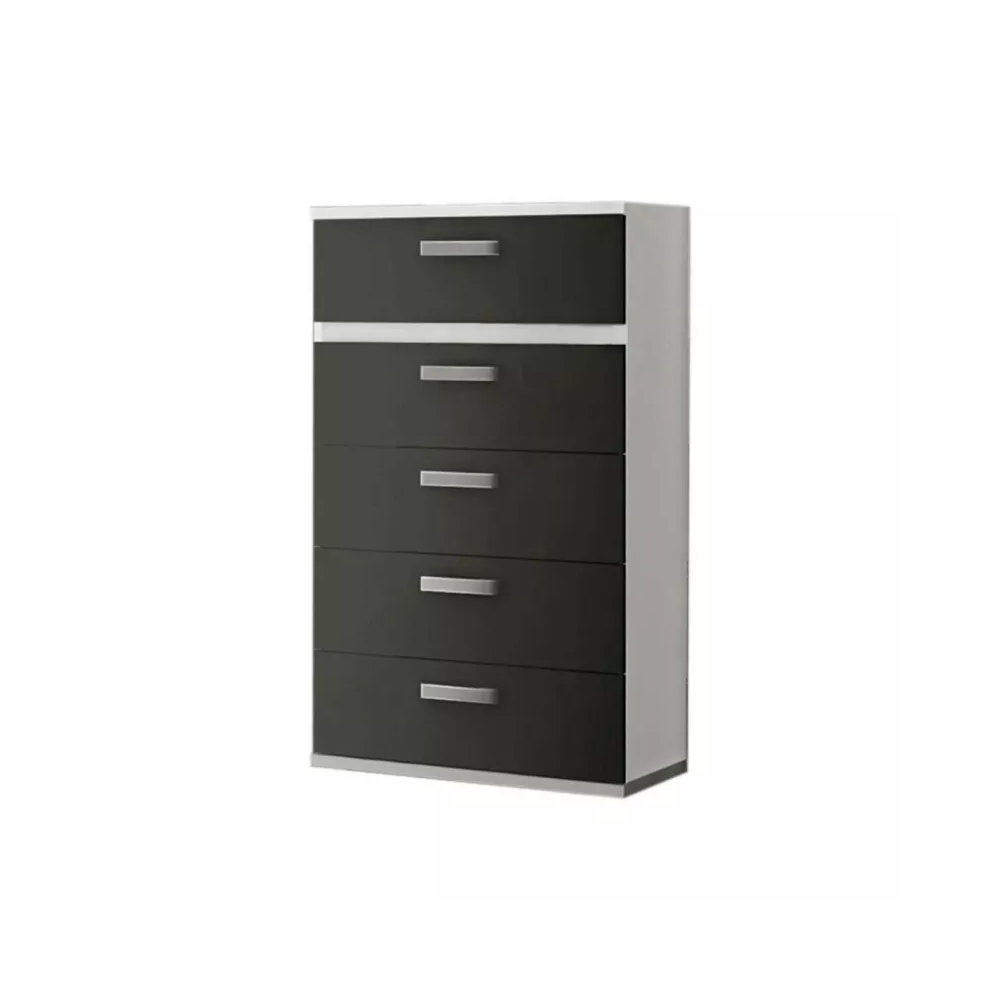 Sinfonier 5 Cajones, Cómoda, Color Blanco y Grafito, Medidas: 60 cm (Largo) x 109,4 cm (Alto) x 39,6 cm de (Fondo) – Meyvaser
