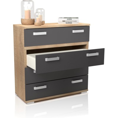 Cómoda 4 Cajones, Color Cambria y Grafito, Medidas: 89 cm (Largo) x 89,6 cm (Alto) x 39,6 cm de (Fondo) Meyvaser