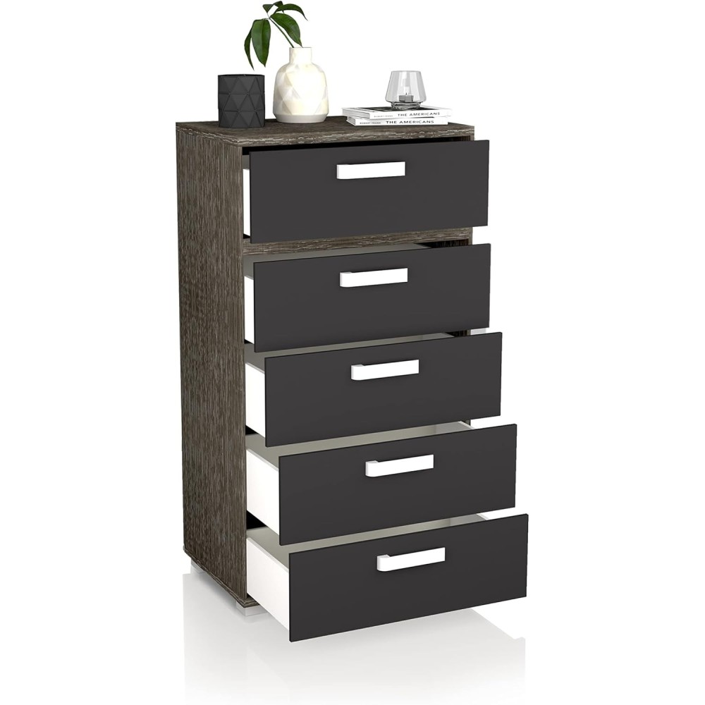 Sinfonier 5 Cajones, Cómoda, Color Negro, Medidas: 60 cm (Largo) x 109,4 cm (Alto) x 39,6 cm de (Fondo) – Meyvaser