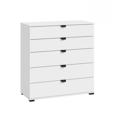 Cómoda de 5 Cajones para Dormitorio en Blanco, Gran Espacio Almacenamiento, Estilo Moderno, 90x40x95 cm