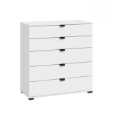 Cómoda de 5 Cajones para Dormitorio en Blanco, Gran Espacio Almacenamiento, Estilo Moderno, 90x40x95 cm