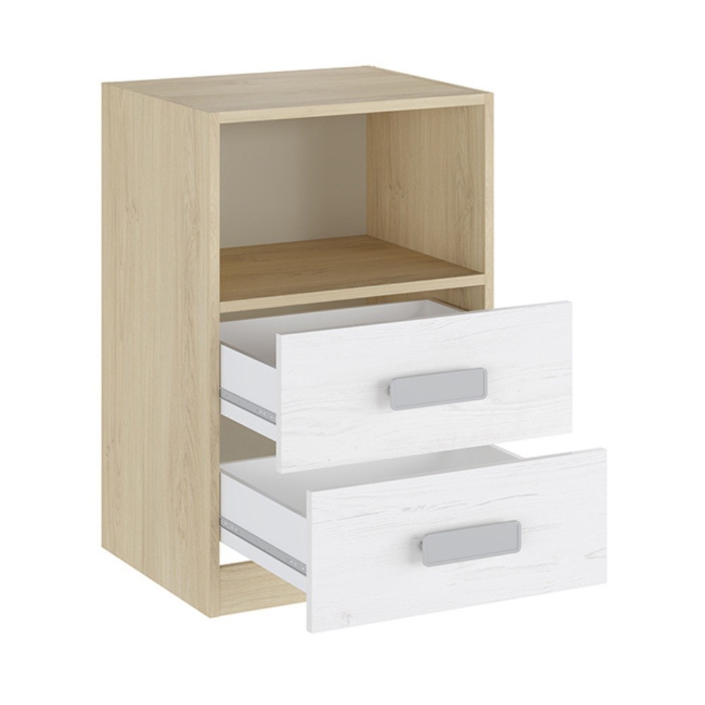 Mesita de noche - Dormitorio o Mesa Auxiliar Salón, Natural y Blanco Veteado, 47.5 x 73 x 39.6 cm