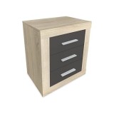 Mesita de Noche, Mesilla de Dormitorio, Color Cambria y Grafito, Medidas: 50 cm (Largo) x 34,6 cm (Fondo) x 60 cm (Alto)