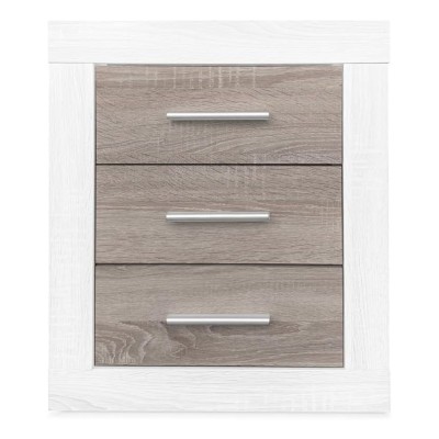 Mesita de Noche, Mesilla de Dormitorio, Color Pino y Gris, Medidas: 50 cm (Lar) x 34,6 cm (Fon) x 60 cm (Al)