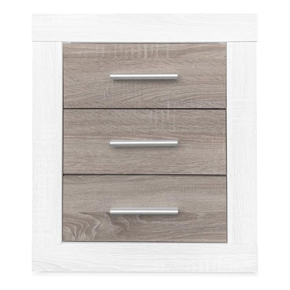 Mesita de Noche, Mesilla de Dormitorio, Color Pino y Gris, Medidas: 50 cm (Lar) x 34,6 cm (Fon) x 60 cm (Al)