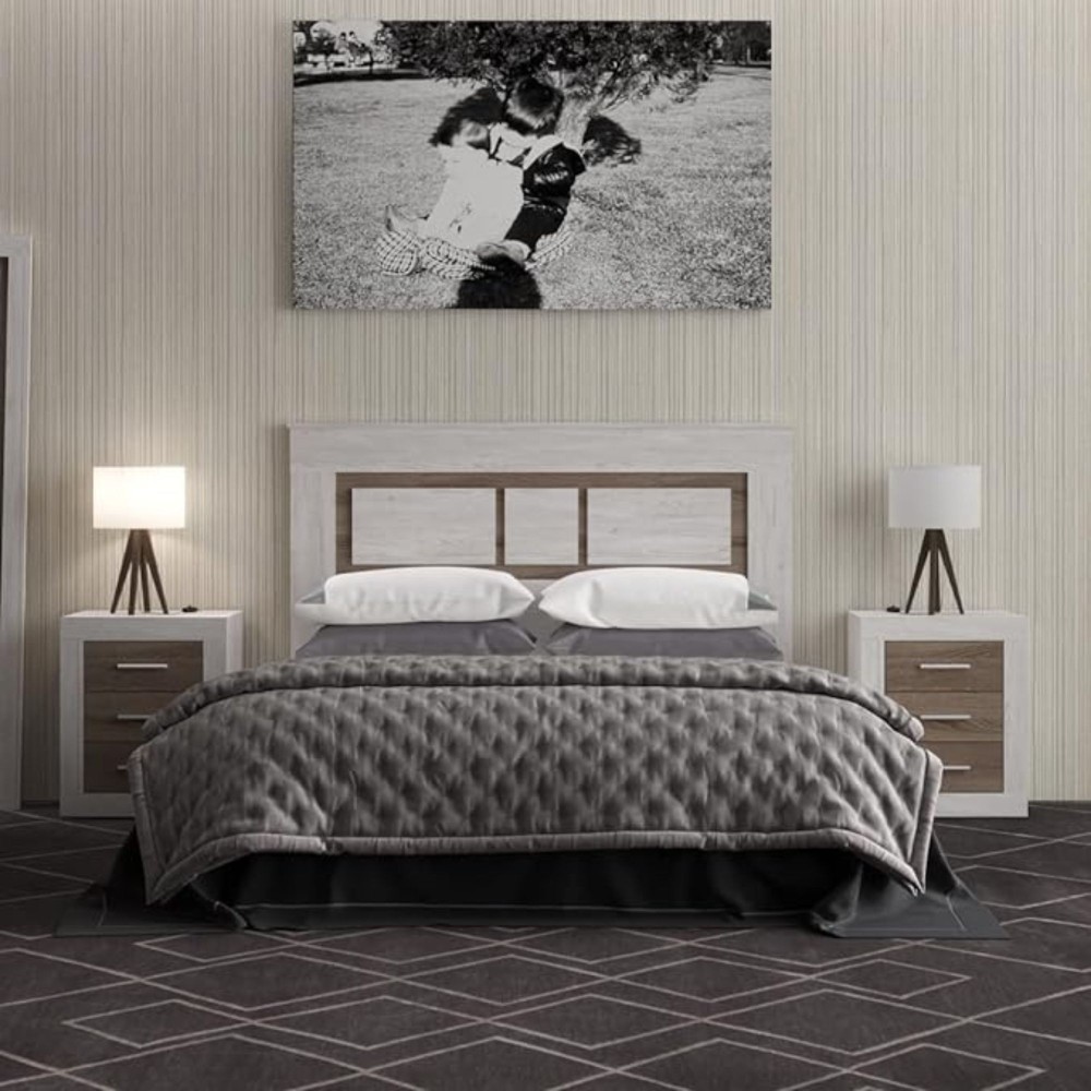 Cabezal para Cama de Matrimonio con patas, Color Pino y Gris, Medidas: 160 cm (Ancho) x 119,3 cm (Alto) x 3,8 cm (Fondo)