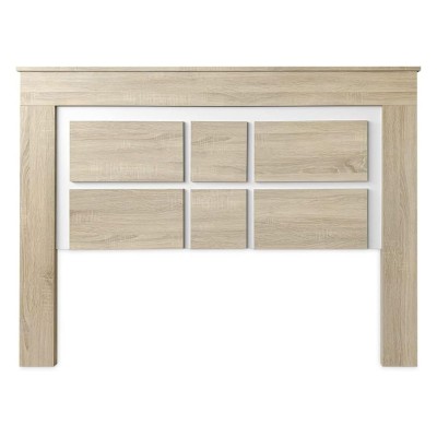 Cabezal para Cama de Matrimonio con patas, Color Cambria y Blanco, Medidas: 160 cm (Ancho) x 119,3 cm (Alto) x 3,8 cm (Fondo)