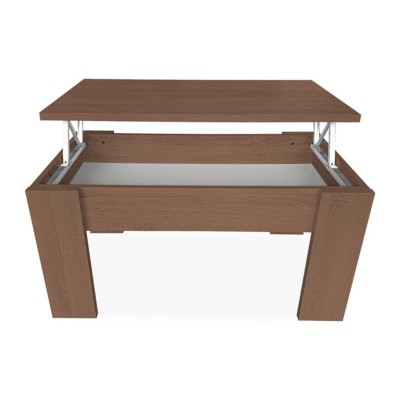 Mesa de Centro Elevable, Mesita de Salón, Acabado en Color nogal, Medidas: 90 cm (Ancho) x 50 cm (Fondo) x 46-57 cm (Alto)