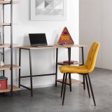Mesa Escritorio Industrial con Estante y 2 Baldas – MDF Negro, Estructura Metálica y Roble, 110x50x75 cm