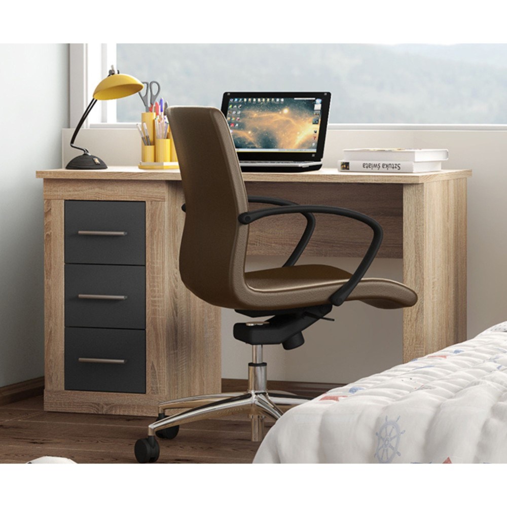 Escritorio Moderno de 3 Cajones - Acabado Cambria y Grafito de Alta Calidad - 120 cm de Ancho, 50 cm de Fondo, 72 cm de Alto