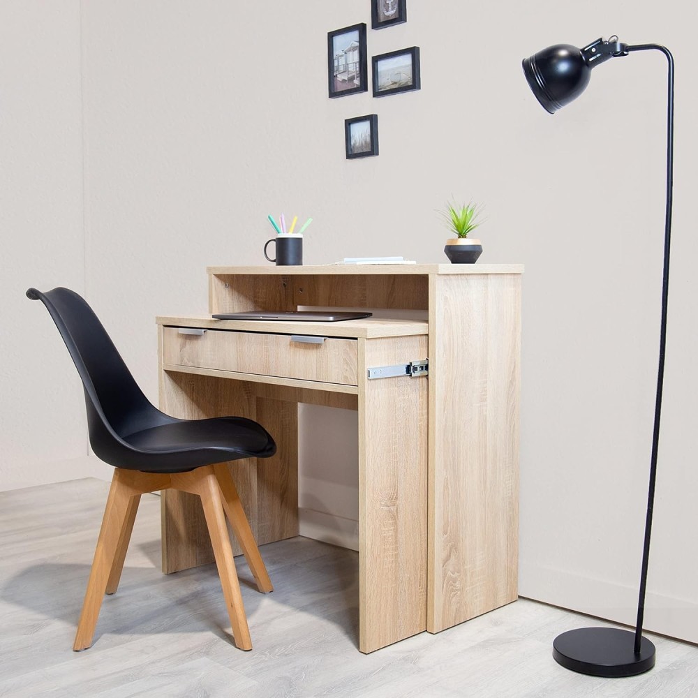 Mesa Escritorio Extensible, Consola Extensible, Color Cambria, Medidas: 90 cm (Largo) x 33-63,4 cm (Ancho) x 87,5 cm (Alto)