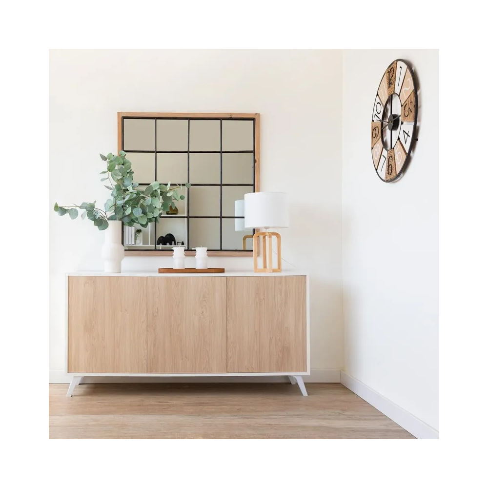 Meyvaser Aparador, Buffet, Salón Comedor 3 Puertas, Armario Auxiliar Color Blanco y Roble, Medidas: 138 cm x 70 x 39,5