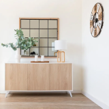 Meyvaser Aparador, Buffet, Salón Comedor 3 Puertas, Armario Auxiliar Color Blanco y Roble, Medidas: 138 cm x 70 x 39,5