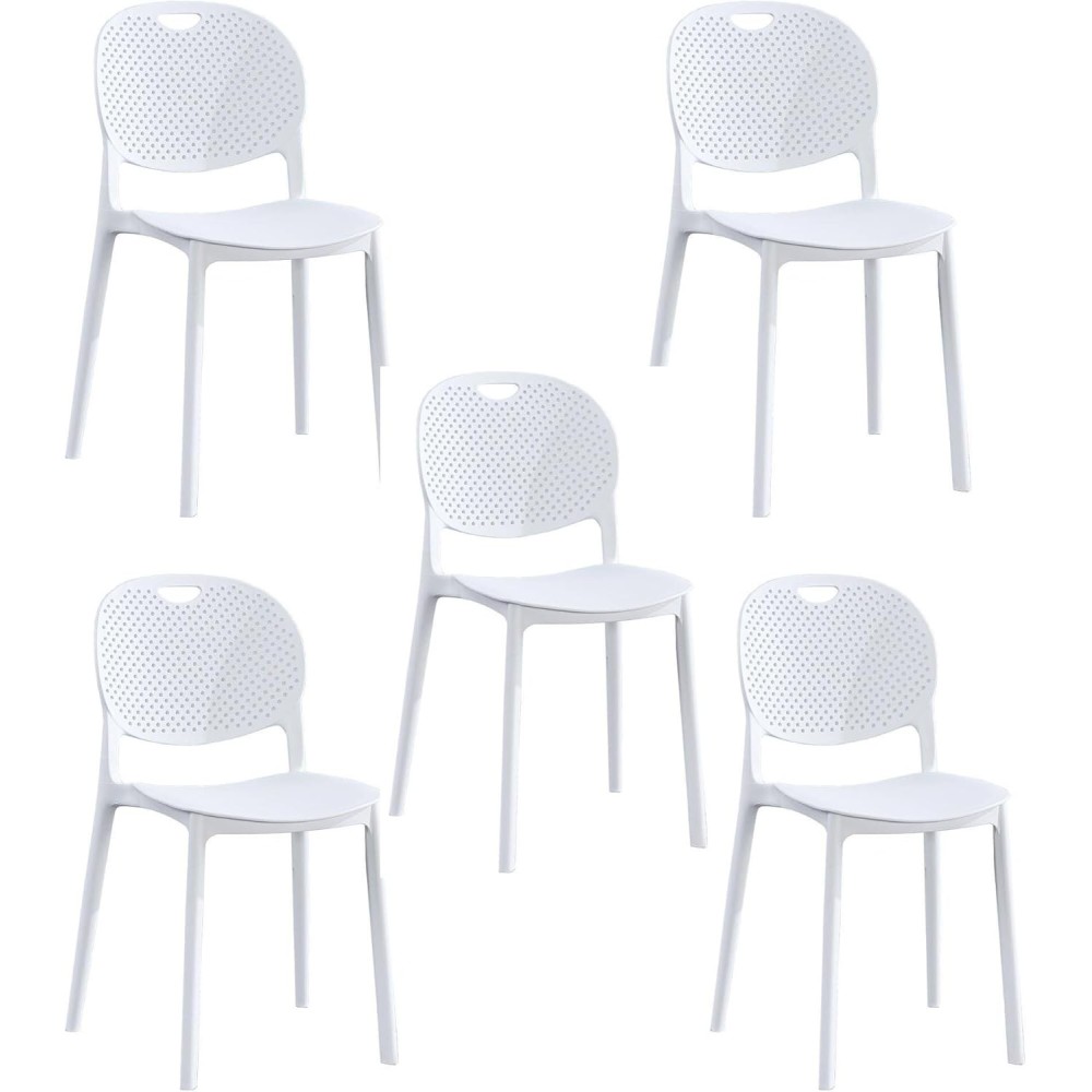 Pack 5 Sillas Cocina Color Blanco de plastico Polipropileno, Silla de Comedor Medidas: 40 cm (Anc) x 55 cm (Lar) x 80 cm (Al)