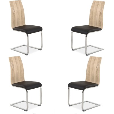 Pack 4 sillas de Comedor, Acabado en símil Piel Color Negro y Madera, Medidas: 44 cm (An) x 57 cm (Lar) x 97 cm (Al)