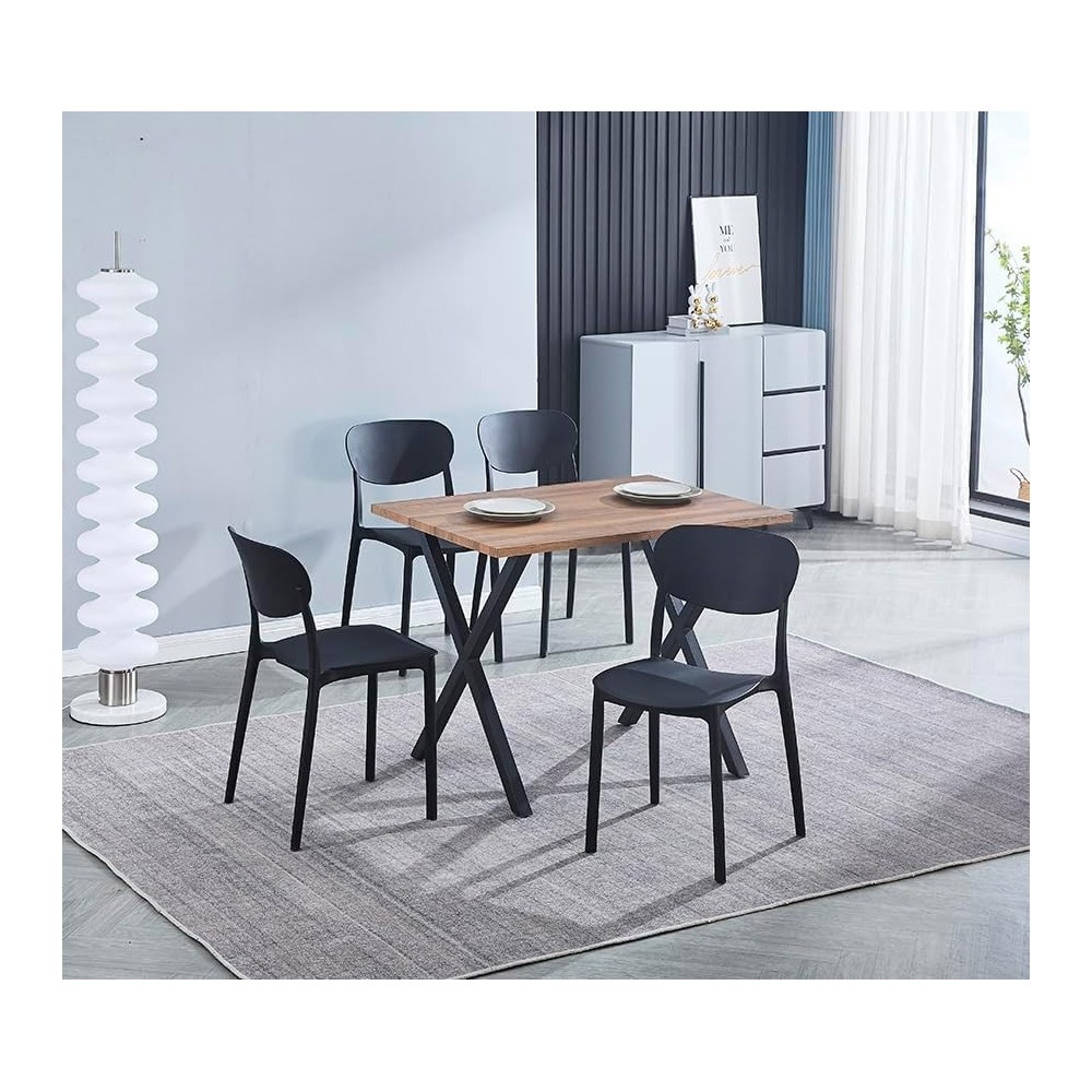 Conjunto Mesa y Sillas Comedor/Cocina: Mesa madera y Patas Metálicas En Negro (76x100x70 Cm) + 5 Sillas (80x40x55 Cm)
